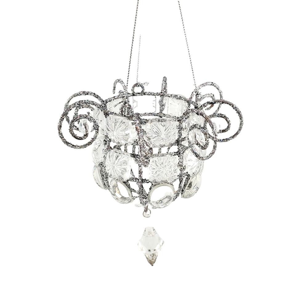 Vintage Katherine Style Jeweled Chandileir Ornaments X6 Silver Crystal Christmas